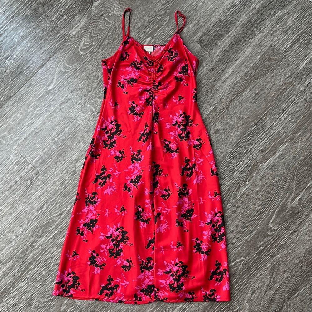 Satin Dress Floral Print Dress - Size M